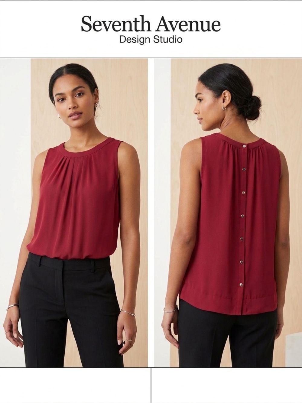 Sleeveless Button-Back Sleeveless Blouse in Burgundy